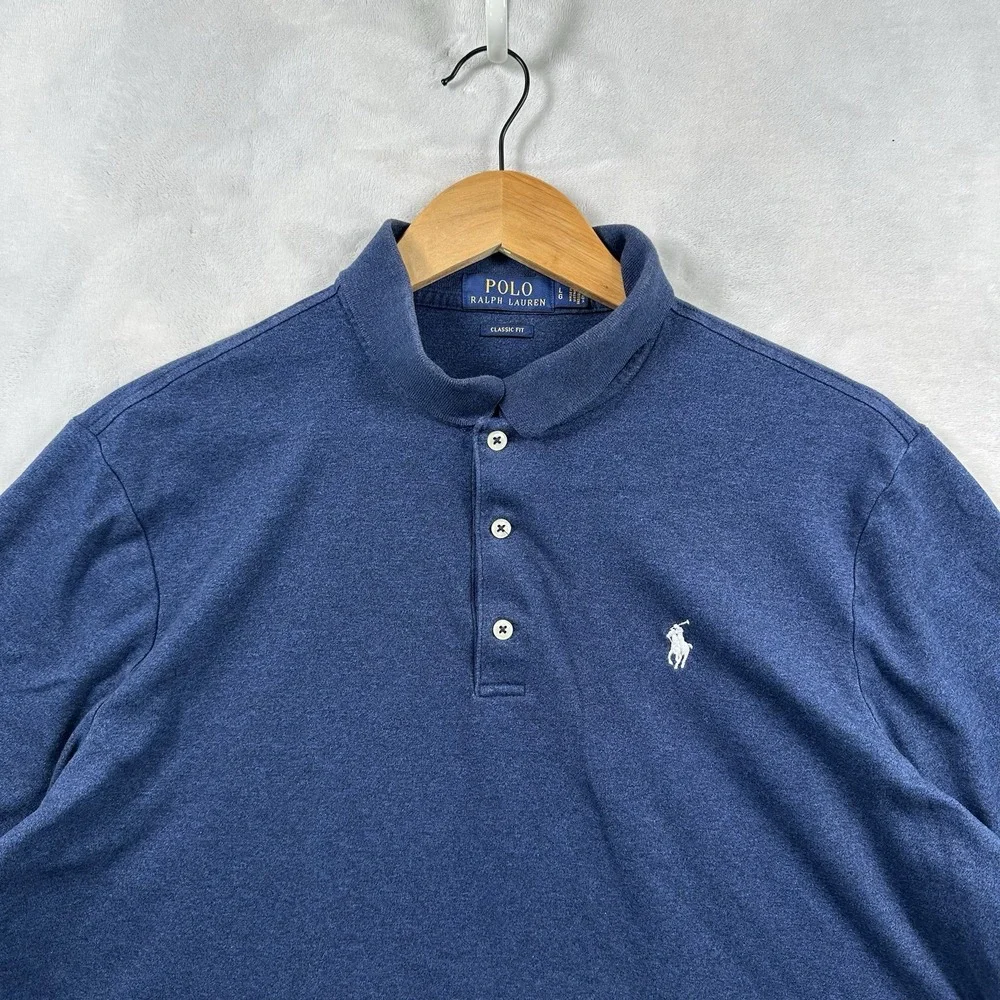 Polo Ralph Lauren Polo Shirt Men's L Blue Short Sleeve Custom Classic Fit Cotton